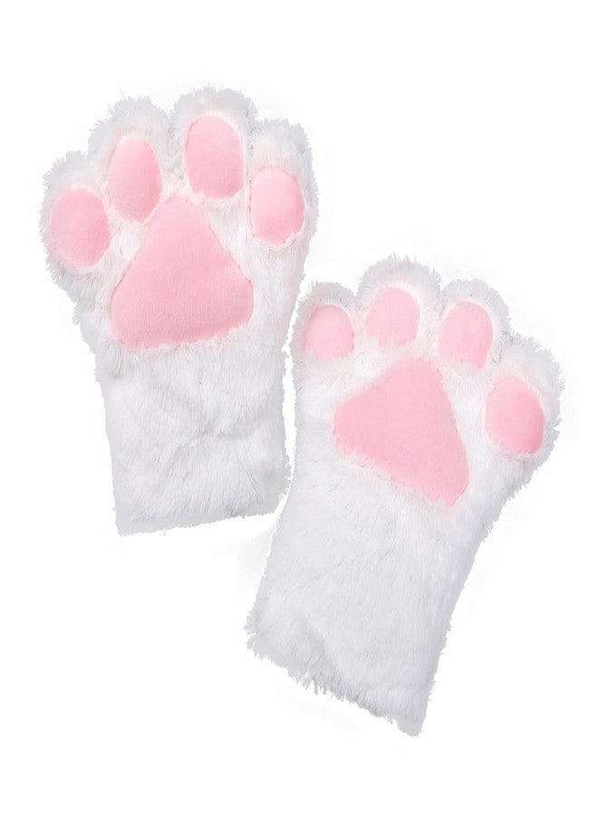 Fxaelian Cosplay Animal Cat Wolf Dog Fox Paws Claws Gloves Mittens Halloween Christmas Cosplay Party Costume Accessories A White - Image 1